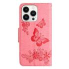 For iPhone 16 Pro Max Butterfly Embossed Flip Leather Phone Case(Pink) - 3