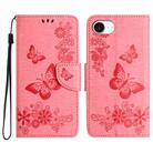 For iPhone 16e Butterfly Embossed Flip Leather Phone Case(Pink) - 1