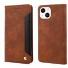 For iPhone 15 Plus Skin Feel Splicing Leather Phone Case(Brown) - 1