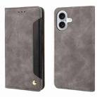 For iPhone 16 Plus Skin Feel Splicing Leather Phone Case(Grey) - 1