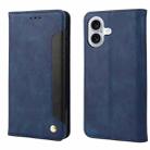 For iPhone 16 Plus Skin Feel Splicing Leather Phone Case(Blue) - 1