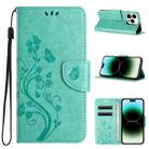 For iPhone 15 Pro Max Butterfly Flower Pattern Flip Leather Phone Case(Green) - 1