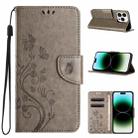 For iPhone 15 Pro Max Butterfly Flower Pattern Flip Leather Phone Case(Grey) - 1
