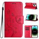 For iPhone 15 Pro Butterfly Flower Pattern Flip Leather Phone Case(Red) - 1