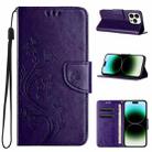 For iPhone 15 Pro Butterfly Flower Pattern Flip Leather Phone Case(Dark Purple) - 1