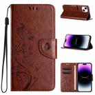 For iPhone 15 Butterfly Flower Pattern Flip Leather Phone Case(Brown) - 1