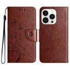 For iPhone 16 Pro Max Butterfly Flower Pattern Flip Leather Phone Case(Brown) - 1