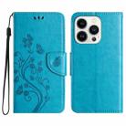 For iPhone 16 Pro Max Butterfly Flower Pattern Flip Leather Phone Case(Blue) - 1