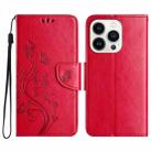 For iPhone 16 Pro Max Butterfly Flower Pattern Flip Leather Phone Case(Red) - 1