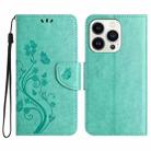 For iPhone 16 Pro Max Butterfly Flower Pattern Flip Leather Phone Case(Green) - 1