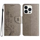 For iPhone 16 Pro Max Butterfly Flower Pattern Flip Leather Phone Case(Grey) - 1