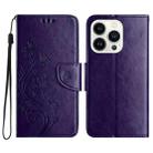 For iPhone 16 Pro Max Butterfly Flower Pattern Flip Leather Phone Case(Dark Purple) - 1