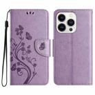 For iPhone 16 Pro Max Butterfly Flower Pattern Flip Leather Phone Case(Light Purple) - 1