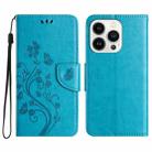 For iPhone 16 Pro Butterfly Flower Pattern Flip Leather Phone Case(Blue) - 1