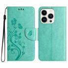 For iPhone 16 Pro Butterfly Flower Pattern Flip Leather Phone Case(Green) - 1