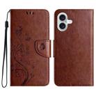 For iPhone 16 Plus Butterfly Flower Pattern Flip Leather Phone Case(Brown) - 1