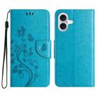 For iPhone 16 Plus Butterfly Flower Pattern Flip Leather Phone Case(Blue) - 1