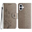 For iPhone 16 Plus Butterfly Flower Pattern Flip Leather Phone Case(Grey) - 1