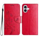 For iPhone 16 Butterfly Flower Pattern Flip Leather Phone Case(Red) - 1