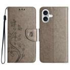 For iPhone 16 Butterfly Flower Pattern Flip Leather Phone Case(Grey) - 1