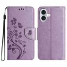 For iPhone 16 Butterfly Flower Pattern Flip Leather Phone Case(Light Purple) - 1