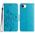 For iPhone 16e Butterfly Flower Pattern Flip Leather Phone Case(Blue) - 1