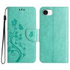 For iPhone 16e Butterfly Flower Pattern Flip Leather Phone Case(Green) - 1