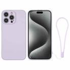 For iPhone 15 Pro Max Silicone Phone Case with Wrist Strap(Light Purple) - 1