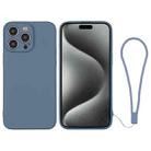 For iPhone 15 Pro Max Silicone Phone Case with Wrist Strap(Grey Blue) - 1