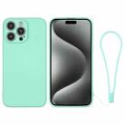 For iPhone 15 Pro Silicone Phone Case with Wrist Strap(Mint Green) - 1