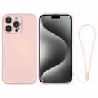 For iPhone 15 Pro Silicone Phone Case with Wrist Strap(Pink) - 1