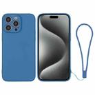 For iPhone 15 Pro Silicone Phone Case with Wrist Strap(Blue) - 1