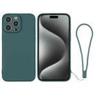 For iPhone 15 Pro Silicone Phone Case with Wrist Strap(Deep Green) - 1