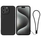 For iPhone 15 Pro Silicone Phone Case with Wrist Strap(Black) - 1