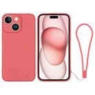 For iPhone 15 Plus Silicone Phone Case with Wrist Strap(Orange Red) - 1