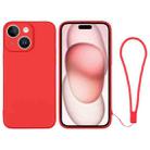 For iPhone 15 Plus Silicone Phone Case with Wrist Strap(Red) - 1