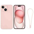 For iPhone 15 Plus Silicone Phone Case with Wrist Strap(Pink) - 1