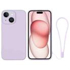 For iPhone 15 Plus Silicone Phone Case with Wrist Strap(Light Purple) - 1