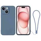 For iPhone 15 Plus Silicone Phone Case with Wrist Strap(Grey Blue) - 1