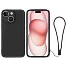 For iPhone 15 Plus Silicone Phone Case with Wrist Strap(Black) - 1