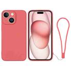 For iPhone 15 Silicone Phone Case with Wrist Strap(Orange Red) - 1