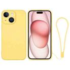 For iPhone 15 Silicone Phone Case with Wrist Strap(Yellow) - 1