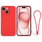 For iPhone 15 Silicone Phone Case with Wrist Strap(Red) - 1