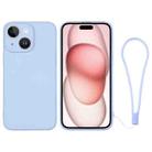 For iPhone 15 Silicone Phone Case with Wrist Strap(Light Blue) - 1