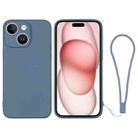 For iPhone 15 Silicone Phone Case with Wrist Strap(Grey Blue) - 1