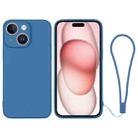 For iPhone 15 Silicone Phone Case with Wrist Strap(Blue) - 1