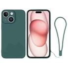 For iPhone 15 Silicone Phone Case with Wrist Strap(Deep Green) - 1