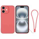 For iPhone 16 Silicone Phone Case with Wrist Strap(Orange Red) - 1