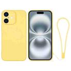 For iPhone 16 Silicone Phone Case with Wrist Strap(Yellow) - 1