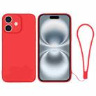 For iPhone 16 Silicone Phone Case with Wrist Strap(Red) - 1